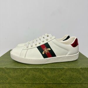 Gucci White Sneakers with Red and Black Stripes